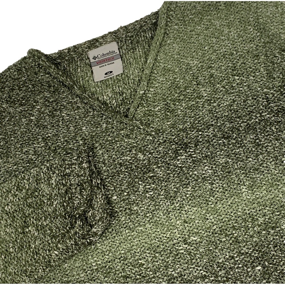 Columbia Vertex Womens M Green V-Neck Sweater Long Sleeve Cotton Blend Knit